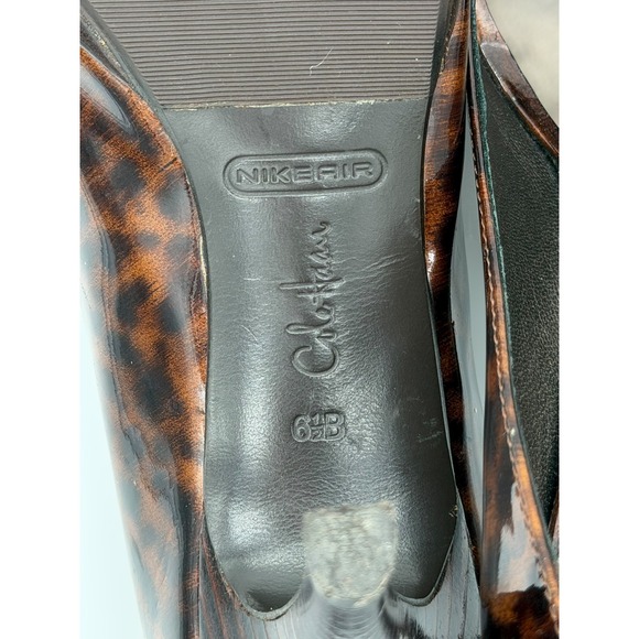 Cole Haan Leopard Patent Peep Toe Pumps Brown Black D29828 Heels Womens 6.5B - Picture 10 of 10